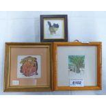 3 SMALL FRAMED LINOCUT PRINTS, ALL SIGNED, NUMBERED OR ARTISTS PROOF TO INCLUDE 'TERRACE' 8/8,