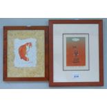 2 FRAMED LINOCUTS TO INCLUDE 'RED CAT' 3/6 SIGNED & 'EVENING S.A.