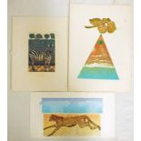 FOLDER CONTAINING SMALL UNSIGNED LINOCUTS, SOME ON HANDCRAFTED PAPER,