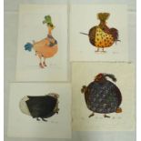 20 LINOCUT OF CHICKENS & BIRDS, MOSTLY SIGNED,