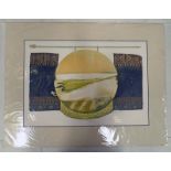 5 SIGNED LINOCUT PRINTS, SEALED & IN CARD FRAME MOUNTS,