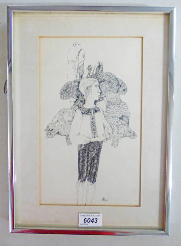 FRAMED DRAWING 'TORTOISE LANDSCAPE' SIGNED AND DATED 1979,