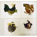 8 SIGNED LINOCUT PRINTS OF CHICKENS TO INCLUDE 'CHICKEN DRUMSTICK' 2/14,