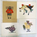 SELECTION OF SIGNED & UNSIGNED LINOCUTS TO INCLUDE 'HUGHS PRINT' 5/7 SIGNED AND VARIOUS CHICKEN