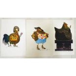 7 SIGNED LINOCUT PRINTS OF CHICKENS TO INCLUDE 'TROJAN CHICKEN' 5/10, 'CHICKEN SUPREME' 7/16,