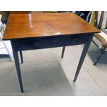 LATE 19TH OR EARLY 20TH CENTURY MAHOGANY SIDE TABLE WITH 2 DRAWERS ON SQUARE TAPERED SUPPORTS WITH