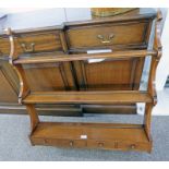 19TH CENTURY STYLE MAHOGANY WALL MOUNTED PLATE RACK WITH 4 DRAWERS