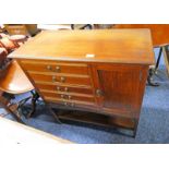 EARLY 20TH CENTURY MAHOGANY MUSIC CABINET WITH 5 DRAWERS & PANEL DOOR ON SQUARE SUPPORTS