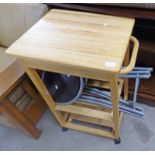 OAK OPEN BOOKCASE, RUG, KITCHEN TROLLEY,