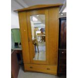 OAK ARTS & CRAFTS MIRROR DOORED WARDROBE.