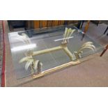 RECTANGULAR GLASS TOPPED TABLE ON GILT & WHITE BASE,