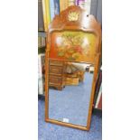 WALL MIRROR WITH DECORATIVE TOP & PAINTED DECORATION,