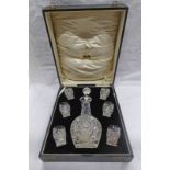 CASED CRYSTAL DECANTER & LIQUOR SET RETAILED BY CAIRNCROSS JEWELLER AT PERTH