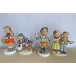 FOUR GOEBEL FIGURES WITH BOY & GIRL PLAYING INSTRUMENTS,