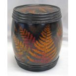 19TH CENTURY MAUCHLINE WARE BARREL SHAPED TEA CADDY DECORATED WITH FERNS - 10.