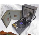 DECCA JUNIOR PORTABLE GRAMOPHONE WITH A SELECTION OF RECORDS