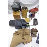 SELECTION OF WW2 ERA INFANTS GAS MASKS/RESPIRATORS AND 2 LAMPS