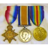 1914-15 STAR, 1914 TO 1918 MEDAL AND GREAT WAR MEDAL TO 11639 BMBR. R. E. FRANKLIN. R. A (R.F.
