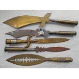 5 TRENCH ART PAPER KNIVES, BRASS AND COPPER BLADES,