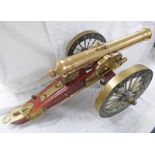 SCALE MODEL OF A CANON, 43 CM LONG BRASS BARREL WITH RINGED GLOBULAR CASCABEL,
