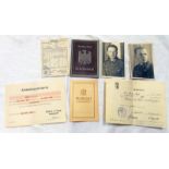 THIRD REICH ARBEITSBUCH TO GUNTER HOPP WITH 2 PHOTOS AND VARIOUS PAPERS ONE FROM BLOOM & VOSS