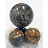 3 SOLID MINERAL STONE SPHERES, ALL OF A SIMILAR COMPOSITION,