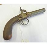 19TH CENTURY PERCUSSION POCKET PISTOL WITH 7.5 CM LONG OCTAGONAL TURN OFF BARREL STAMPED W.