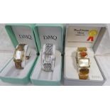 MARCEL DRUCKER WRIST WATCH WITH GILT HARDSTONE SET BRACELET & 2 DMQ WRIST WATCHES