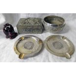 ORIENTAL WHITE METAL BOWL, DRAGON DECORATED BOX , BHUDDA,