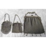 3 MESH PURSES THE LARGEST WITH FLORAL DECORATION