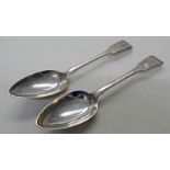 PAIR WHITE METAL DESSERT SPOONS STAMPED 1848,