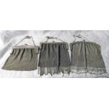 3 MESH PURSES ONE WITH ENGINE TURNED DECORATION & 1 WITH FLORAL DECORATION