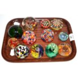 Twelve various millefiori paperweight including Strathearn, Caithness etc.