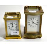 A brass and green onyx striking carriage clock together with a brass carriage timepiece (2)