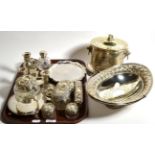 A group of silver items to include an Edwardian style part dressing table set including