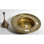 A Persian brass dish, late 19th century, figural design; with another (2)