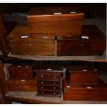 A group of 19th century and later writing slopes, boxes, and miniature chests of drawers including