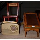 An oak shoe shine box to Lobb of London, a painted child's chair ''James'' and a Bush radio