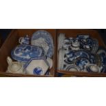 Three boxes of Booths and other Old Willow pattern blue and white wares