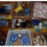 Sixteen boxes of ceramics and glass including Royal Copenhagen Christmas plates, blue and white