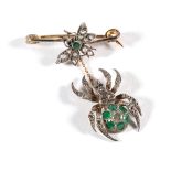 A Victorian Emerald and Diamond Fly and Spider Brooch, a fly with rose cut diamond wings and an