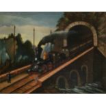 American Naive School, 19th century The express train Oil on canvas, 61cm by 91cm Provenance: