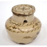 A Chinese Cizhou Type Money Box, Song Dynasty, of ovoid form with cylindrical neck, painted with