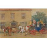 W H Wheelwright (1857-1897) ''The London Coach'' Signed and dated 1873, watercolour, 27.5cm by 43cm