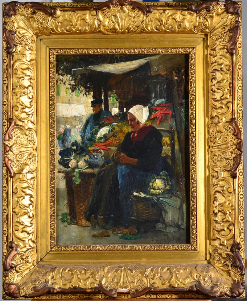 Flora Macdonald Reid (1861-1938) A market scene, possibly Bruges Signed, oil on canvas, 35.5cm by - Image 2 of 3