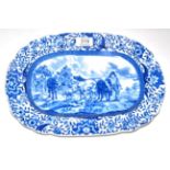 A Staffordshire Pearlware Durham Ox Series Oval Dish, circa 1820, printed in underglaze blue with