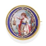 A Late Eighteenth/Early Nineteenth Century Enamel Brooch, painted depicting a classical female