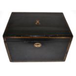 A Chinese Export Lacquer Tea Chest, circa 1815, gilt with a dragon's crest over initials SA,