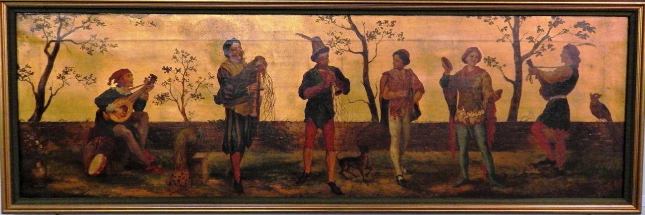 Manner of Sir Edward Coley Burne-Jones (1833-1898) Minstrels amongst trees Oil on canvas, 46cm by