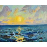 Richard Hayley Lever (1876-1958) Sunset With studio stamp to stretcher, oil on canvas, 24.5cm by